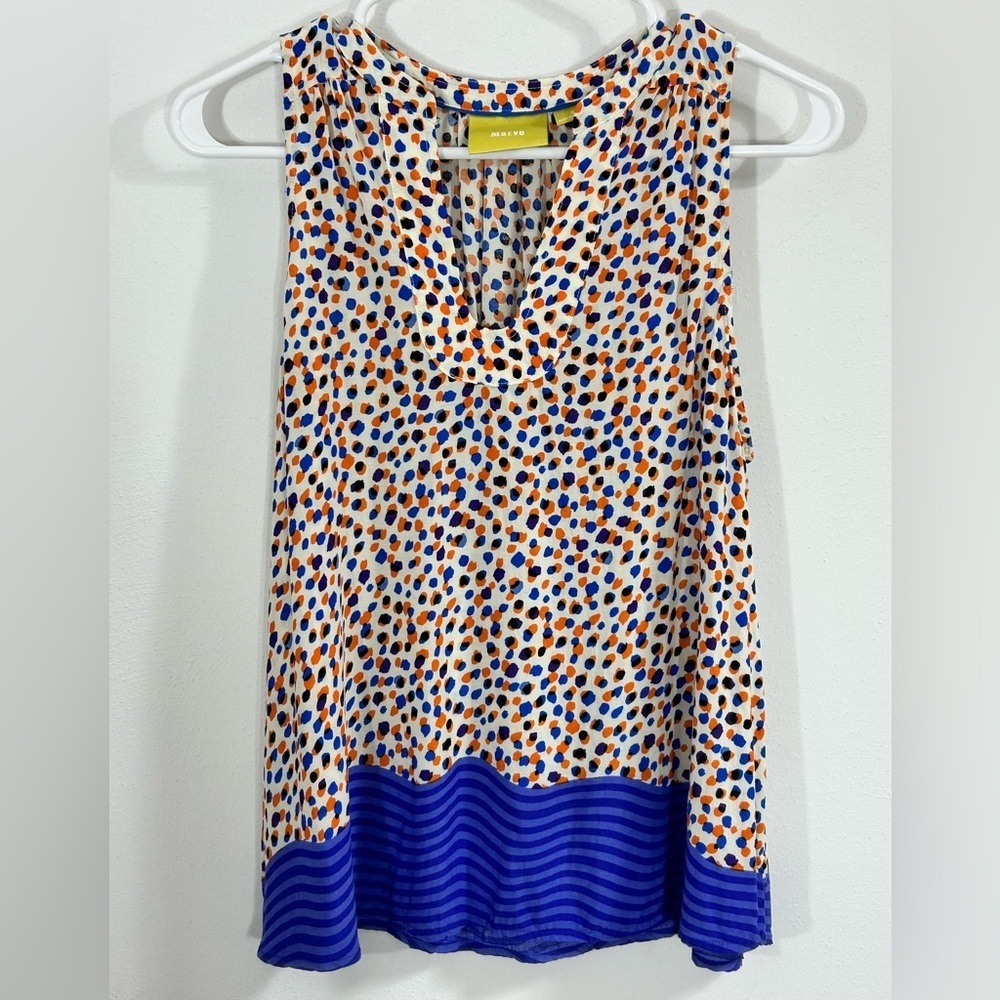 Maeve Polka Dot Sleeveless Flowing V-neck Blouse in Orange and Purple Size 6 - Picture 1 of 9